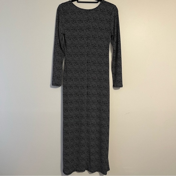 ModCloth black white speckled long sleeve stretchy maxi dress with polka dots - Picture 7 of 7